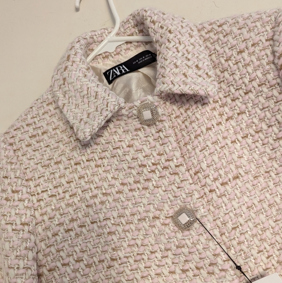 ZARA STRUCTURED TEXTURED TWEED SHORT JACKET LIMITED EDITION S,M PINK WHITE - Picture 13 of 14